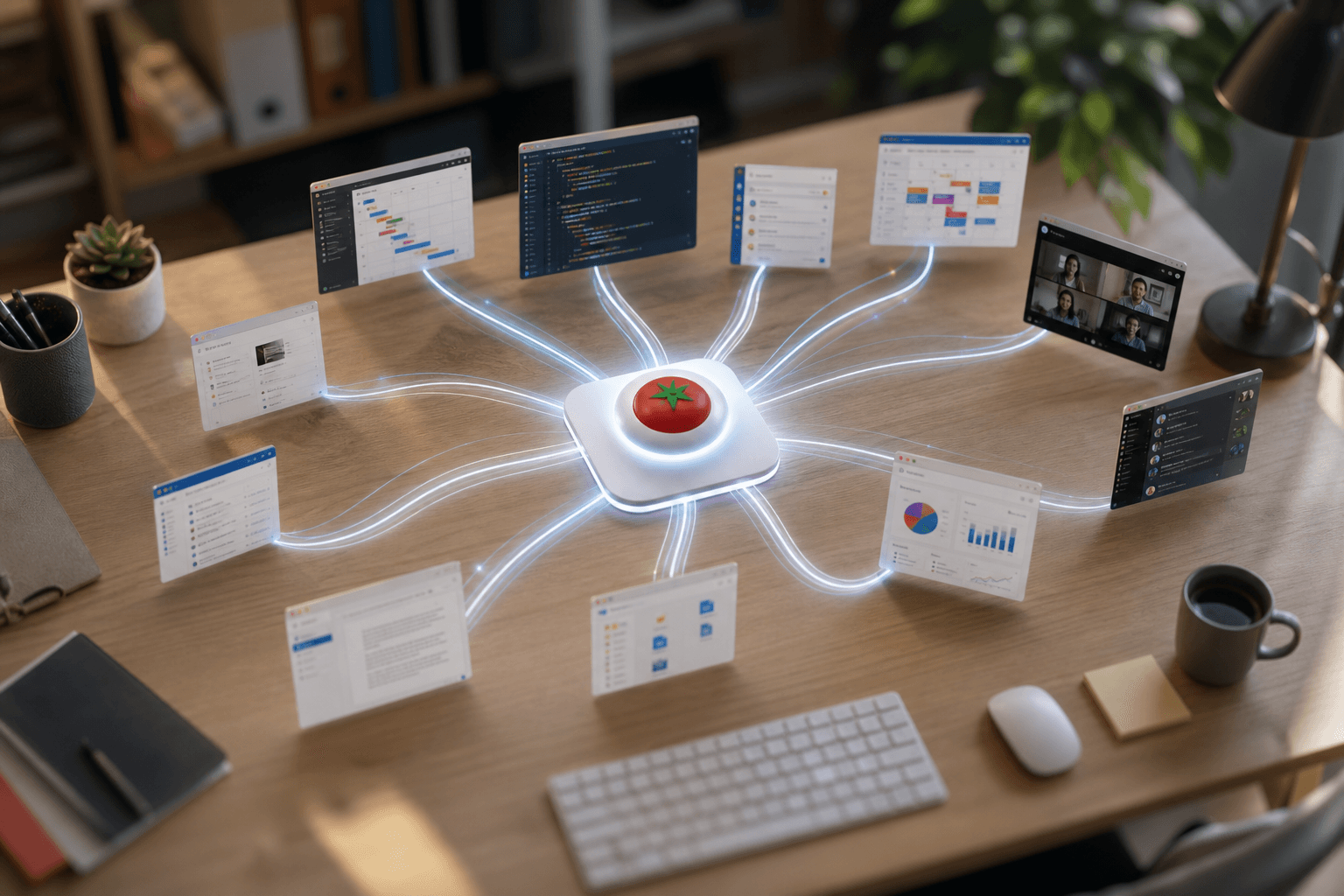 Data streams from multiple sources converging into unified workspace